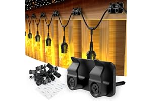 FALDAA Outdoor Light Clips, 50Pcs Black Clips with Waterproof Adhesive Strips, Heavy Duty Hook with Screws for Hanging Outdoor Wedding Patio LED