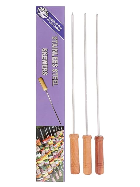 Milestouch 3Pcs - Skewers Stainless Steel with Wood handle for Tandoor - barbeque -13 Inches set of 3 (Rod, Saliya)