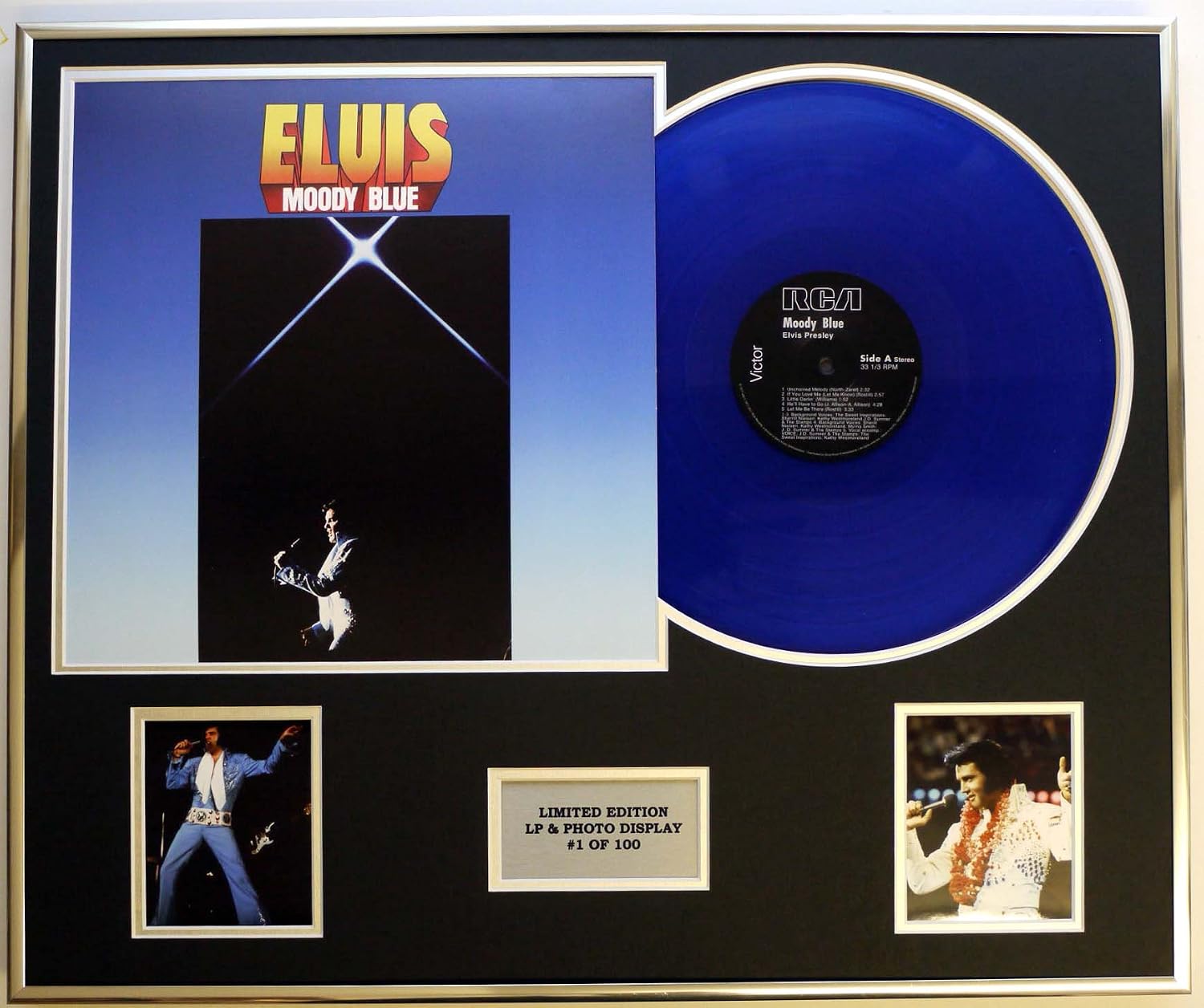 ELVIS PRESLEY FRAMED LP/LIMITED EDITION OF 100/ MOODY BLUE, Blue,Silver