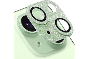 Hsefo Compatible with iPhone 15 & iPhone 15 Plus Camera Lens Protector, Bling Lens Cover 3D Rhinestone Diamond 9H Tempered Glass Camera Cover Anti Scratch Shockproof Lens Screen Full Protective Cover - Green