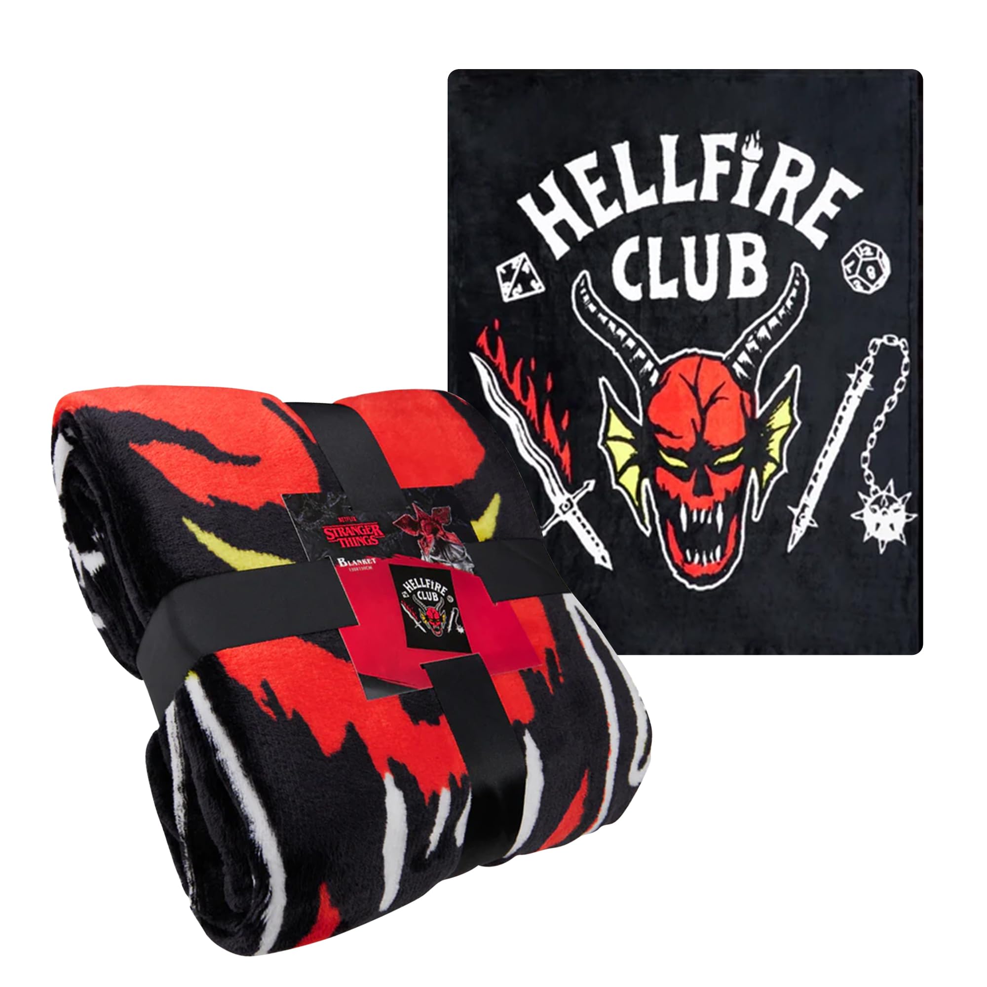 Stranger Things Blanket Throw Bedroom Accessories Fleece Blanket, Hellfire Club Soft Warm Winter Bed Throw 150 x 130cm Official Merch (Black)