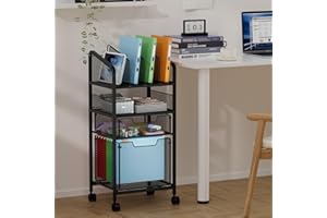 YOCIYOGA Rolling File Cabinet Organizer Cart, 4-Tier Rolling File Utility Cart with Storage Drawer, Mobile Filing Cabinet Storage and Organizer Cart on Lockable Wheels for Home Office