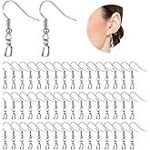 Qianyu 50 Pcs Earring Hooks Stainless Steel Earring Making Kit Steel Color Ear Wires Fish Hooks DIY Jewelry Findings Parts Supplies for Adults Women Men Jewelry Making Fixing Accessories