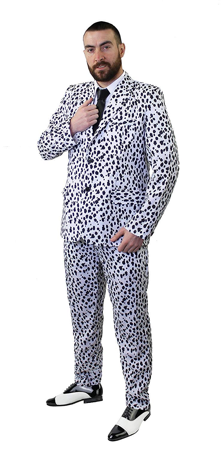 Dalmatian Print Suit Fancy Dress Costume With Black Tie - Perfect as a Halloween Costume - Size: Xxlarge