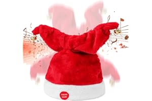 Gfilay Singing and Dancing Electric Santa Hat, Interactive Musical Plush Christmas Hat with Swinging Bells, Funny Holiday Gift and Party Decoration for Adults and Kids
