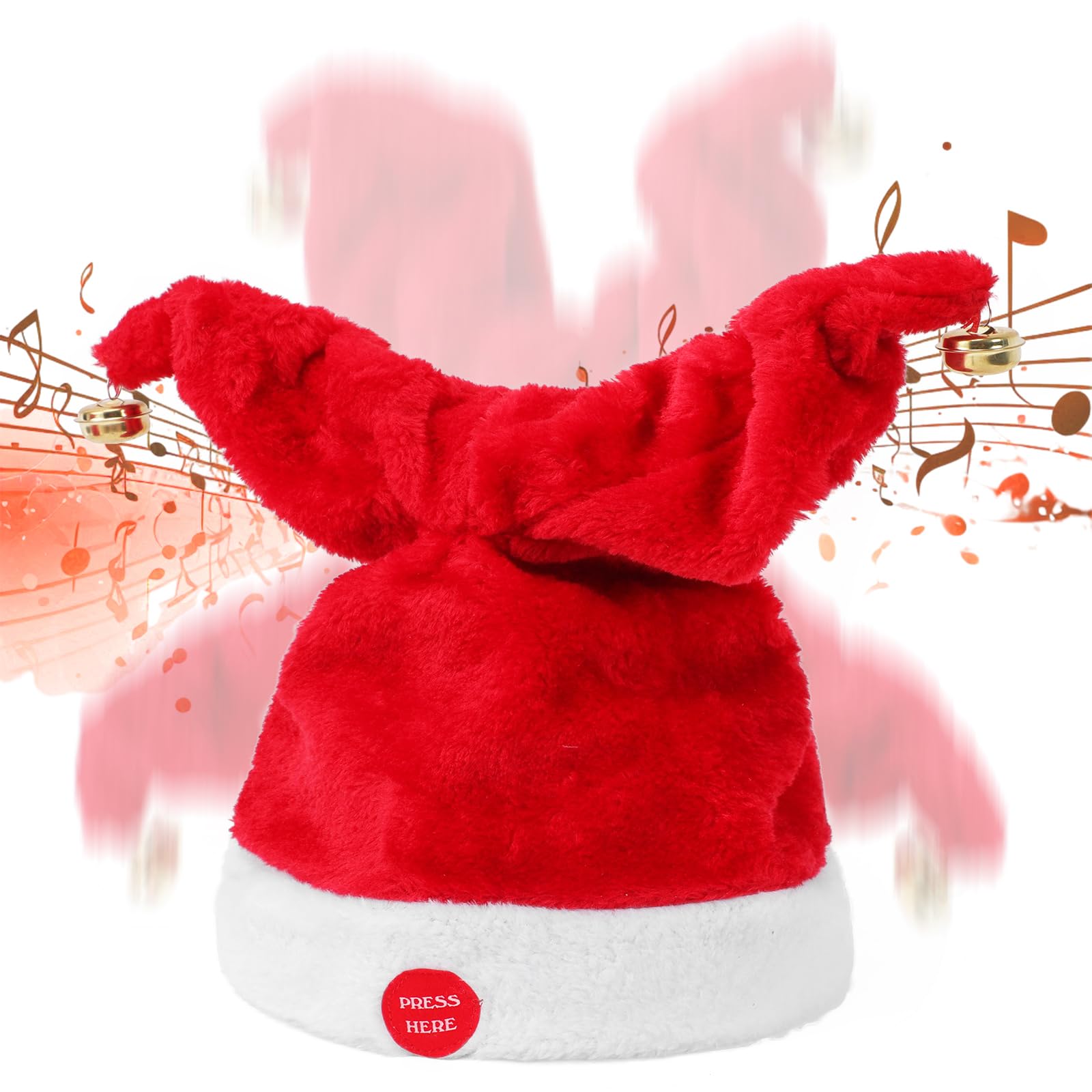 Gfilay Music Swinging Electric Santa Hat Dancing Bells Plush Singing and Dancing Interactive Musical Christmas Hat for Adults Kids Gift Funny Christmas Decor, 27"