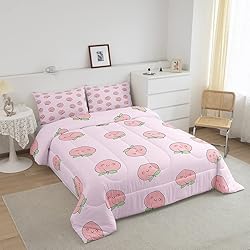 Cartoon Comforter Set Twin Size Pink Peach Bedding