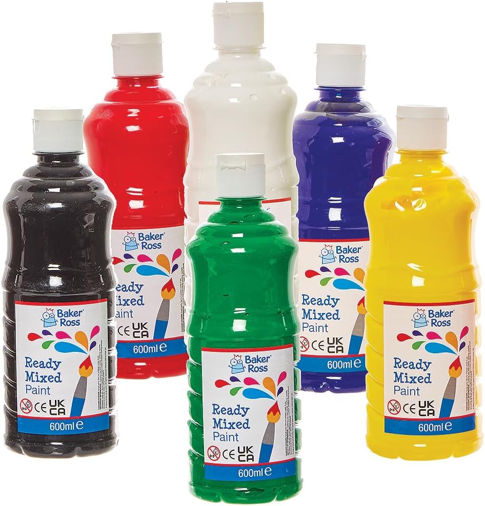 Baker Ross FN163 Primary Colours Ready Mixed Poster Paints Pack of 6