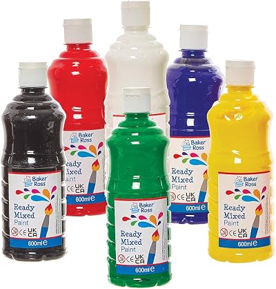 Baker Ross FN163 Primary Colours Ready Mixed Poster Paints Pack of 6