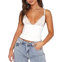 Pivanzore Women's Y2K Lace Cami Tank Top Sexy Mesh See