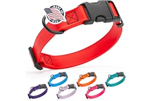Dogline Biothane Waterproof Dog Collar with Quick Release Buckle Strong Coated Nylon Webbing with Odor- Proof for Easy Care Easy to Clean Fits Small Medium or Large Dogs, Red 3/4" W 12-19" L