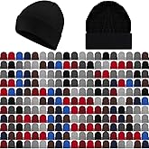 Chicingyou Bulk Men Knitted Hats with Fleece Lining for Charity Homeless Donations, 10 Colors, Unisex Beanies Winter Hats