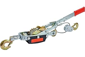 Segomo Tools 4 Ton Heavy Duty 3 Hook Steel Cable Dual Gear Power Ratchet Come Along Puller Tool | Power Puller | Come Along W