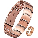 Jecanori Pure Copper Bracelet & Ring for Men, 3X Strength Magnetic Bracelet with 3800 Gauss Magnets