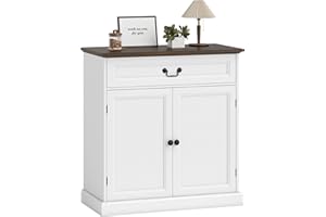 HOMCOM 32" Sideboard Buffet Cabinet, Farmhouse Coffee Bar Cabinet with Thick Top, Quiet Drawer and Adjustable Shelf for Kitch