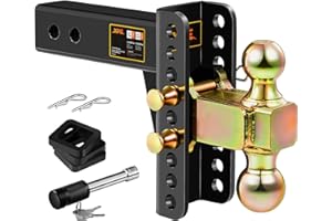 XPE Adjustable Trailer Hitch, Fits 2.5-Inch Receiver, 6-Inch Drop/Rise,2" & 2-5/16" Ball Hitches for Trucks, 22,000 LBS GTW - Receiver Hitch with Anti-Theft Pin, Solid Ball Mount, BLK,X-452506