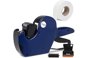 Perco Pro 2 Line Price Gun, 8 Digit 2 Line Price Label Gun Preloaded with Roll of 750 White Labels & Inker