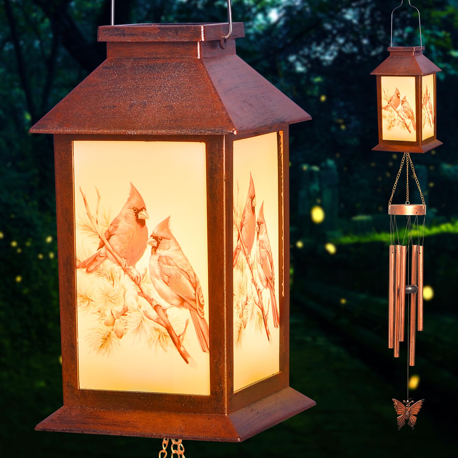 Cardinals Decorative Mobiles Gifts, Solar Cardinals Wind Chimes, Gifts for Mom, Women, Grandma, Garden Courtyard Lawn Decoration, Thanksgiving Gift, Decor Gift for Christmas and New Year Image