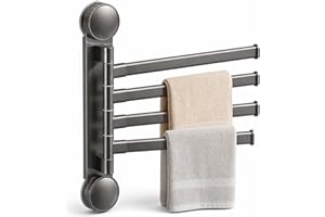 PHX Grove 304 Stainless Steel 4-Arm Towel Bar - Suction Cup Towel Rack, Swing Out Rustproof Towel Racks for Bathroom & Kitche