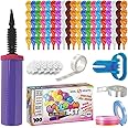 100 Piece 12 Inch Balloon kit | Balloon Hand Pump | 100 Colorful Balloons | Roll Arch Strip for Garland | 100 Glue Dots Double Sided | 4 Colored Balloon Ribbon | 5 Flower Clip | 1 Tying Tool