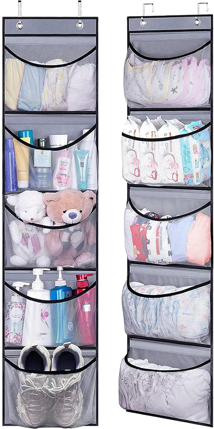 MISSLO 2 Pack Over the Door Organizer with 5 Mesh Pockets Grey