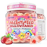 Kids Multivitamin Gummies + Calcium, Probiotics, Vitamin D3, C, Methylated B12 & Methylfolate, B6, A, K2, E, Zinc, Prebiotics for Children Ages 4+, Clean & Sugar Free, for Nutritional Support, 60 Cts