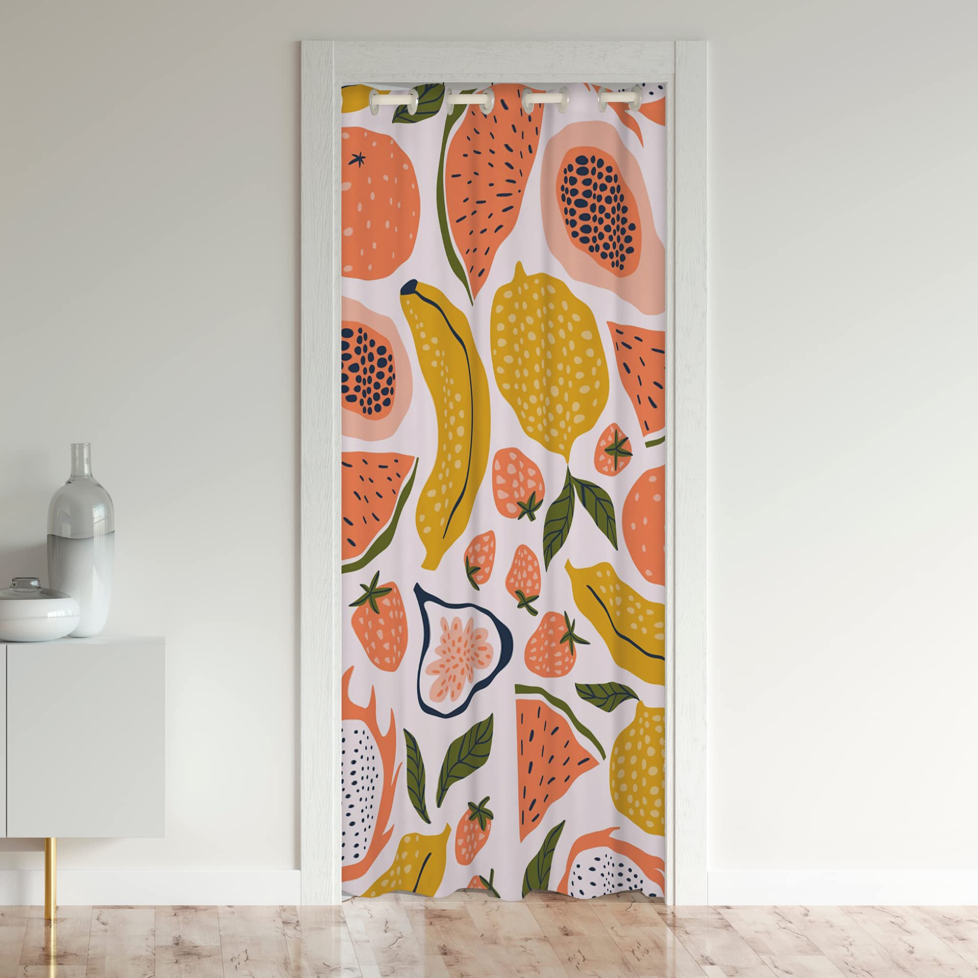 Loussiesd Fruit Theme Door Curtain for Doorway Privacy 86x203cm 1 Panel Banana Strawberry Pear Closet Door Cover Curtain Car Reversible Botanical Watermelon Colorful Room Divider Curtain Cover