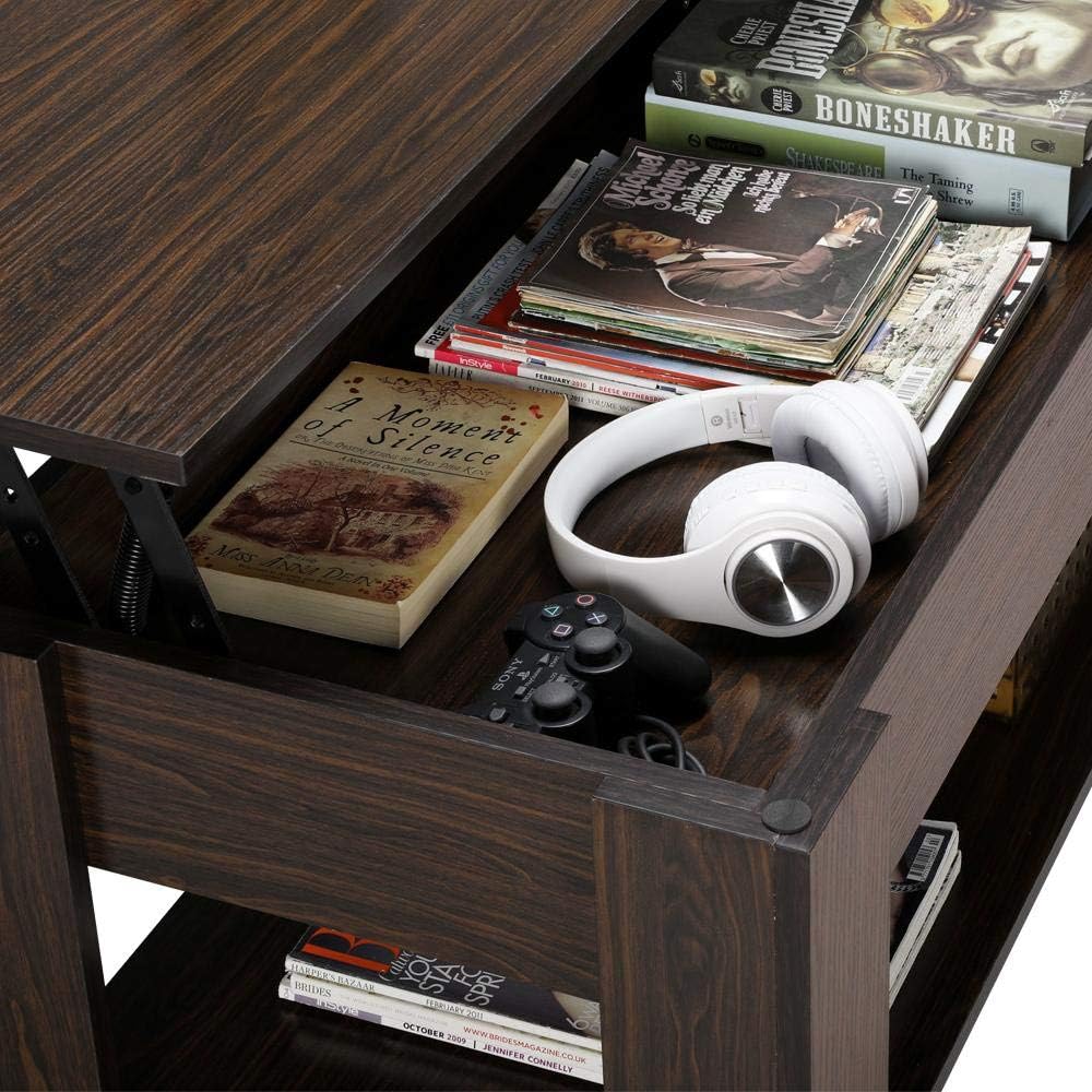 Yaheetech Adjustable Lift Top Coffee Table - with Hidden Storage Compartment for Living Room Espresso: Kitchen & Dining