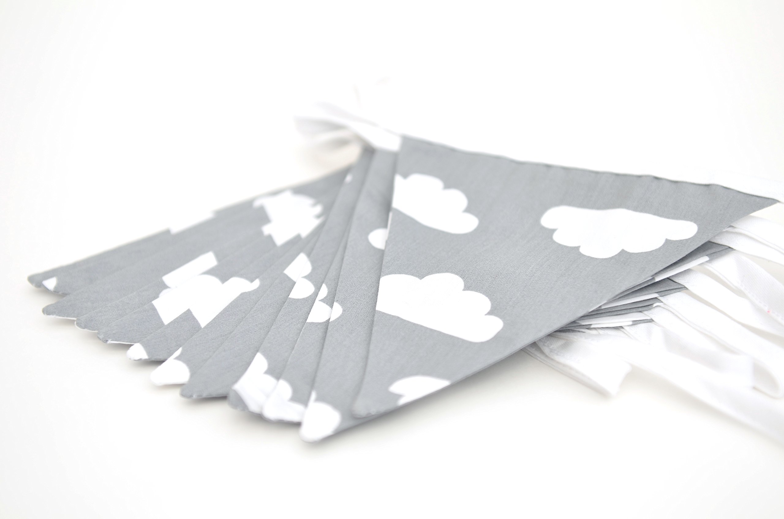 Mama Designs Nursery Bunting 100% Cotton in Cloud Design - Compliments The Babasac Grey Cloud Range
