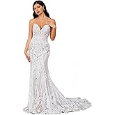 Ruolai Strapless Sweetheart Neck Special Sequined Mermaid Evening Dress Wedding Gowns