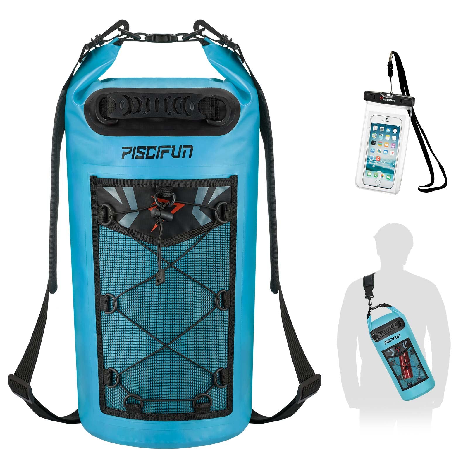 Piscifun Waterproof Dry Bag Backpack 10L 20L 30L 40L Floating Dry Backpack with Waterproof Phone Case for Water Sports - Fishing, Boating, Kayaking, Surfing, Rafting Gifts for Men and Women