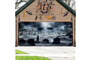AIBIIN 13x6ft Halloween Garage Door Banner - Happy Halloween Door Cover Hanging Decorations with Skull Cemetery Theme for Indoor/Outdoor Use