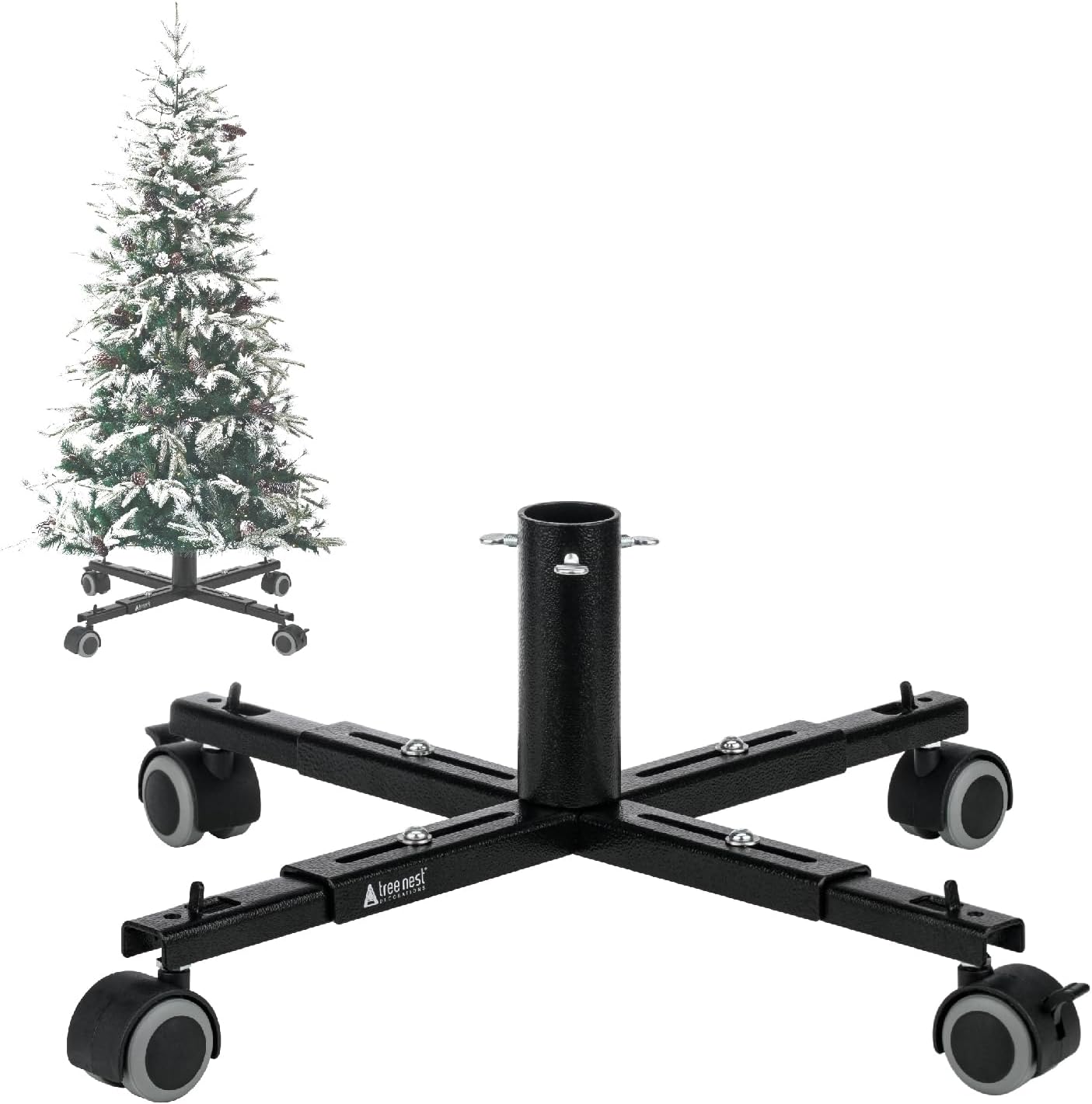 Tree Stands - Tree Nest Christmas Tree Stand Base with Wheels Movable Christmas Fake Tree Holder for 6ft Artificial Tree Plant Taxi no Christmas Tree Collar or Tree Skirt Needed (Black)
