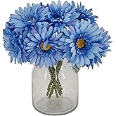 TOPIA Artificial African Daisies Flowers African Daisy Silk Flowers Artificial Gerbera Daisies Pack of 10 (Blue)