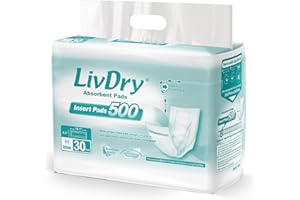 LivDry Incontinence Pads for Women and Men, Long Length Insert, Extra Absorbency with Odor Control (30 Count)