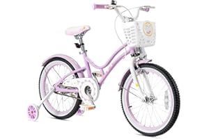GYMAX Girls Bike for Toddler & Kids Aged 6-9, 18 Inch Kids Bicycle w/Training Wheels, Basket, Bell & Kickstand, Kids Bike w/D