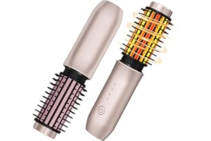 Dongxw Cordless Hair Curling Iron Brush, Travel Curl Brush, 3-in-1 Portable Curling Iron Cordless, Plasma Thermal Hair Brush, 7000mAh USB Rechargeable Curlings Wand, Mini Hot Curlings Brush-Blush Pink