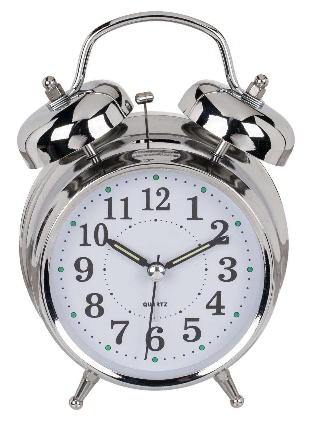 Out of the Blue Glow in the Dark Alarm Clock, Metal, Chrome, 8.0 x 6.0 x 9.0 cm