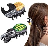2 PCS Rhinoceros Beetle Hair Clip Fantasy Hair Claw Clip Acetate Barrettes for Thick & Thin Hair Medium Hair Clips Funny Animal Non-Slip Headdress Strong Hold Hair Accessories for Women & Girls