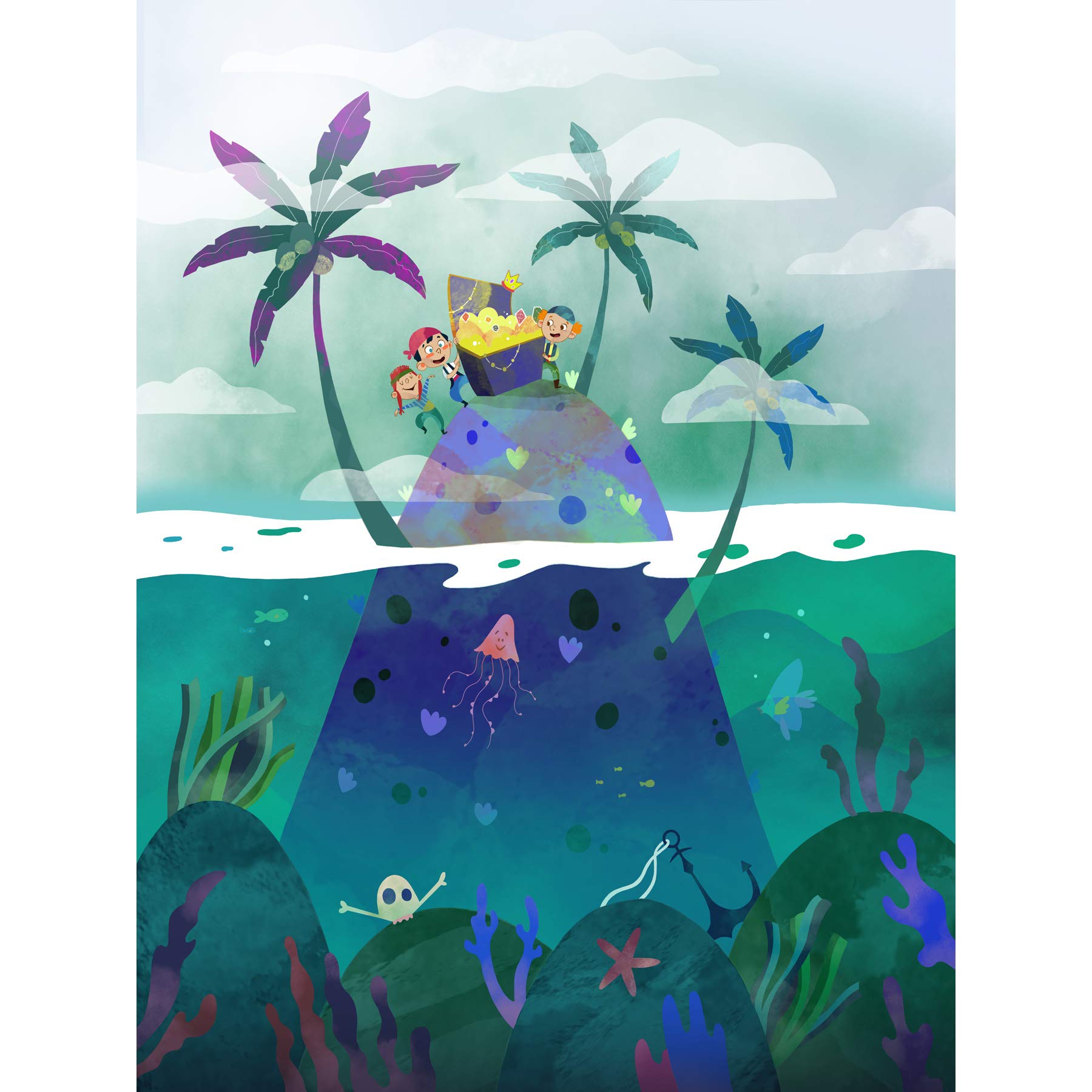 Wee Blue Coo Pirates Treasure Large Canvas Wall Art Print