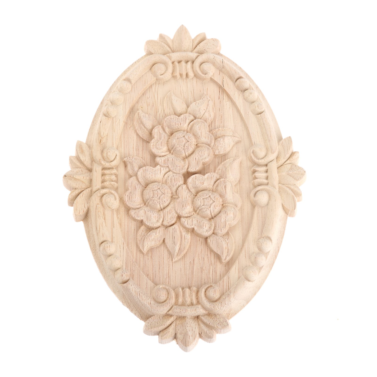 Wood Carved Applique Frame Onlay Unpainted Furniture Decoration Unpainted Oval Patterns 21x15cm