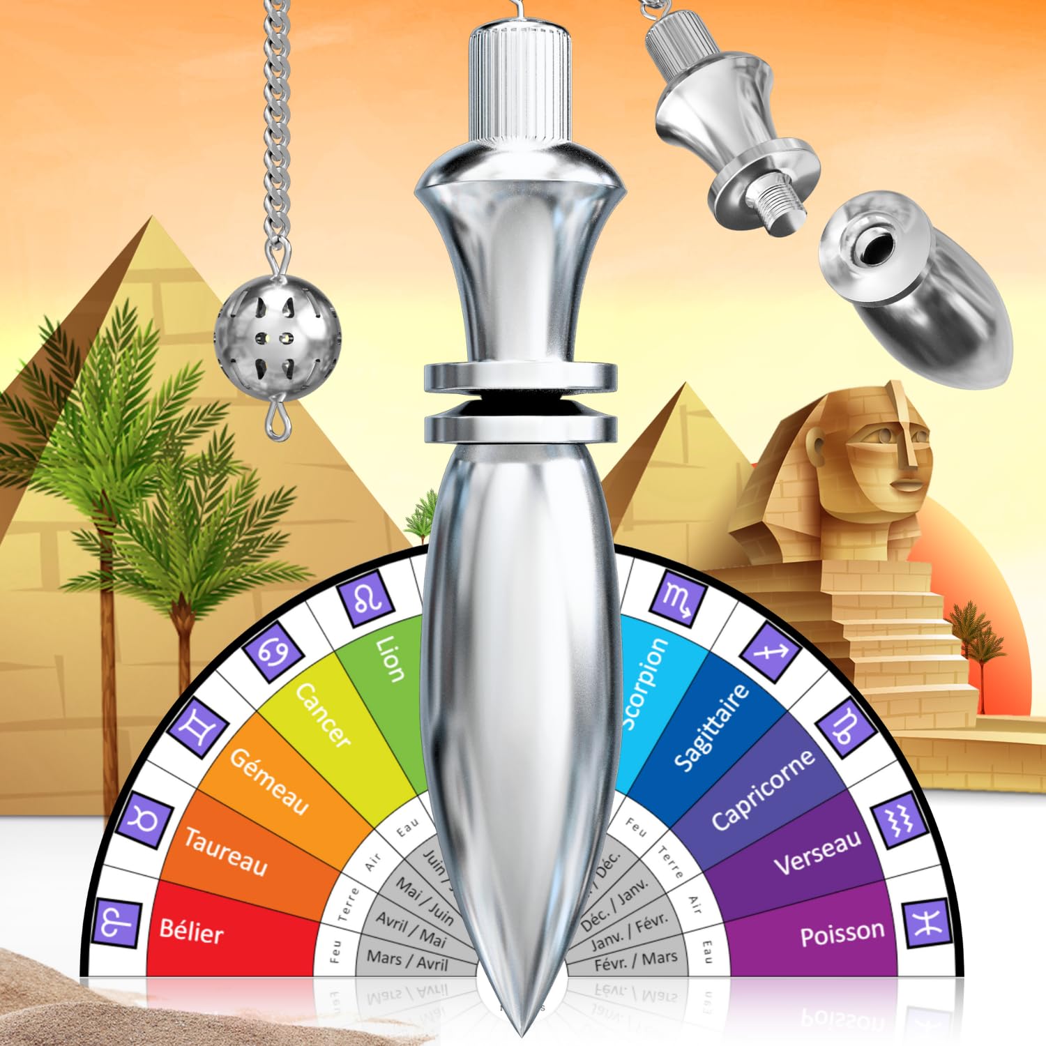 Majestic's Egyptian Dowsing Pendulum THOT with Witness Chamber - Radiesthesia Pendulum - Esoteric/Oracle Pendulum - Geobiology, Mood Man, Travel, Magnetizer - Silver - 38 g