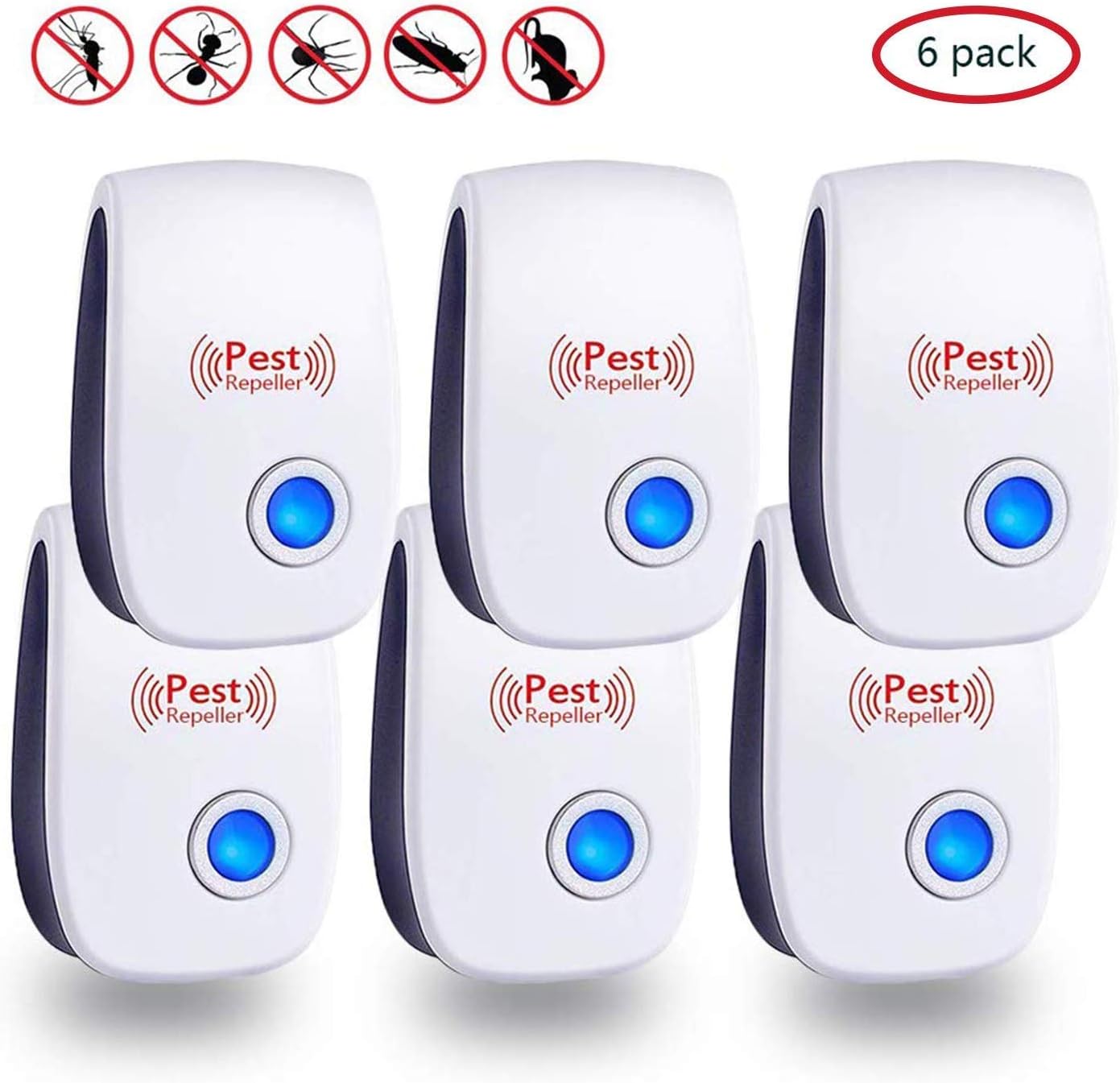 Ultrasonic P-est R-epeller, 6 pack Electronic Plug In Mouse and Rat Repeller, Pest Control Insect and Spider Repellent Mice Repellent For Mosquitos, Flies, Roaches, Rats, Mice