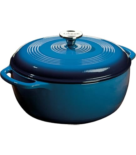 LODGE エナメルダッチオーブン 青 Amazon.com: Lodge 7.5 Quart Enameled Cast Iron Dutch Oven with Lid