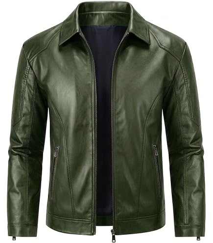 Men's 70's Jacket Green Classic Collared Blazer Real Cowhide