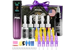 Neebol Wireless Tattoo Gun Kit with Color Screen, Cordless Tattoo Pen, 1600mAh Battery, 4-12V Adjustable Voltage, 10 Needles,