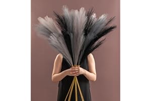 SeptCat 9 Pcs 45" Faux Dried Pampas Grass Tall Decor, Fluffy Fake Long Pompas Artificial Black Grey Gray Pompous Stems Bouquet Flower Arrangement Vase Filler for Boho Home Wedding Decoration
