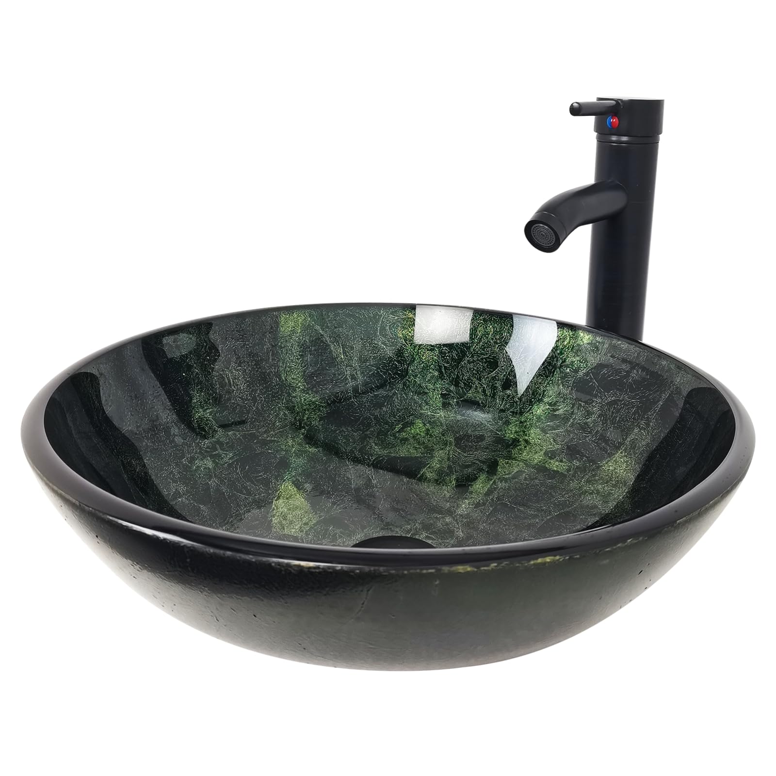 YIMAI Ingenuity Vessel Sink 16.5" Bathroom Sinks Tempered Glass Green ...