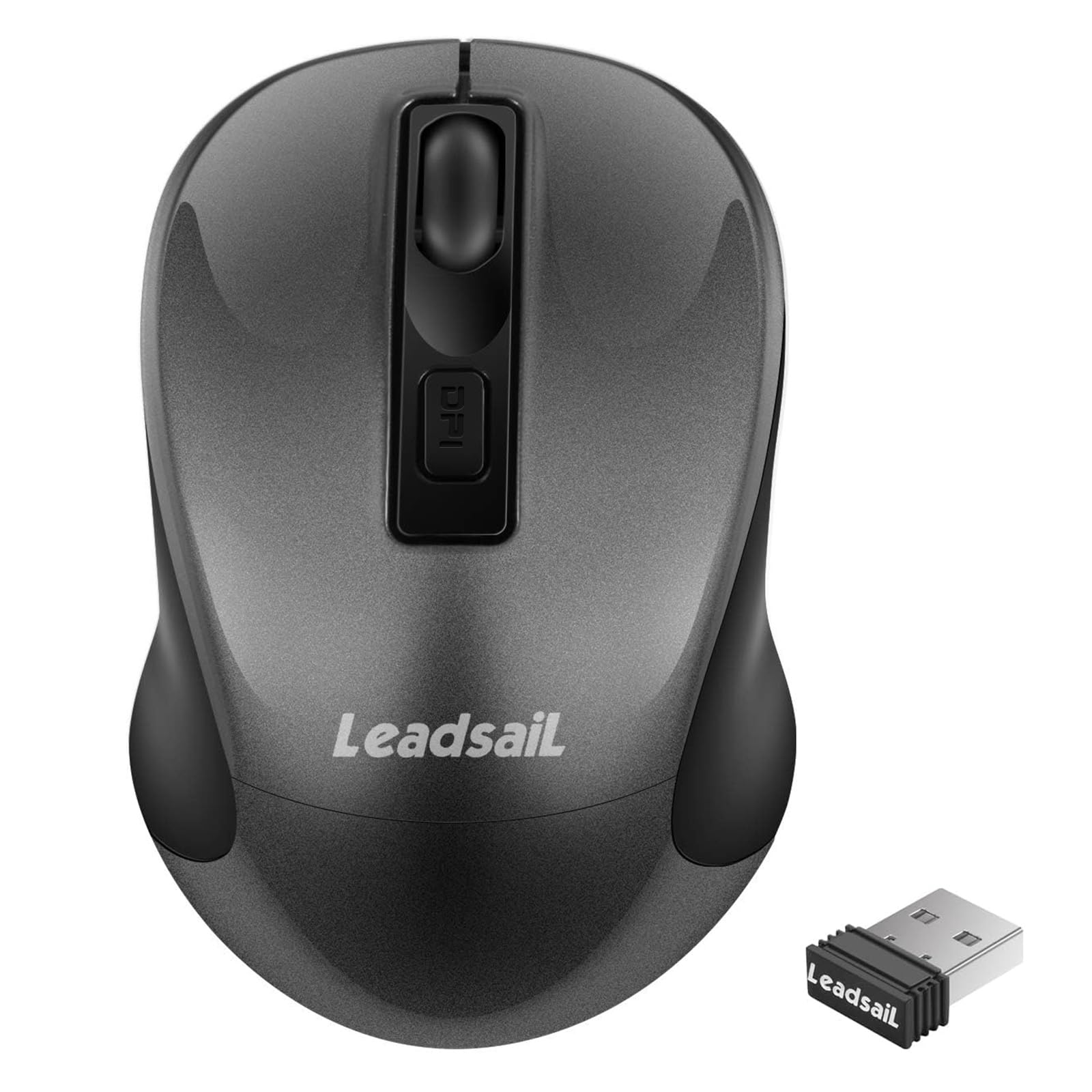 LeadsaiL Wireless Mouse for Laptop, Cordless Computer USB Mouse, Silent, Ambidextrous and 1600DPI with 3 Adjustable Levels for Windows/HP/Lenovo