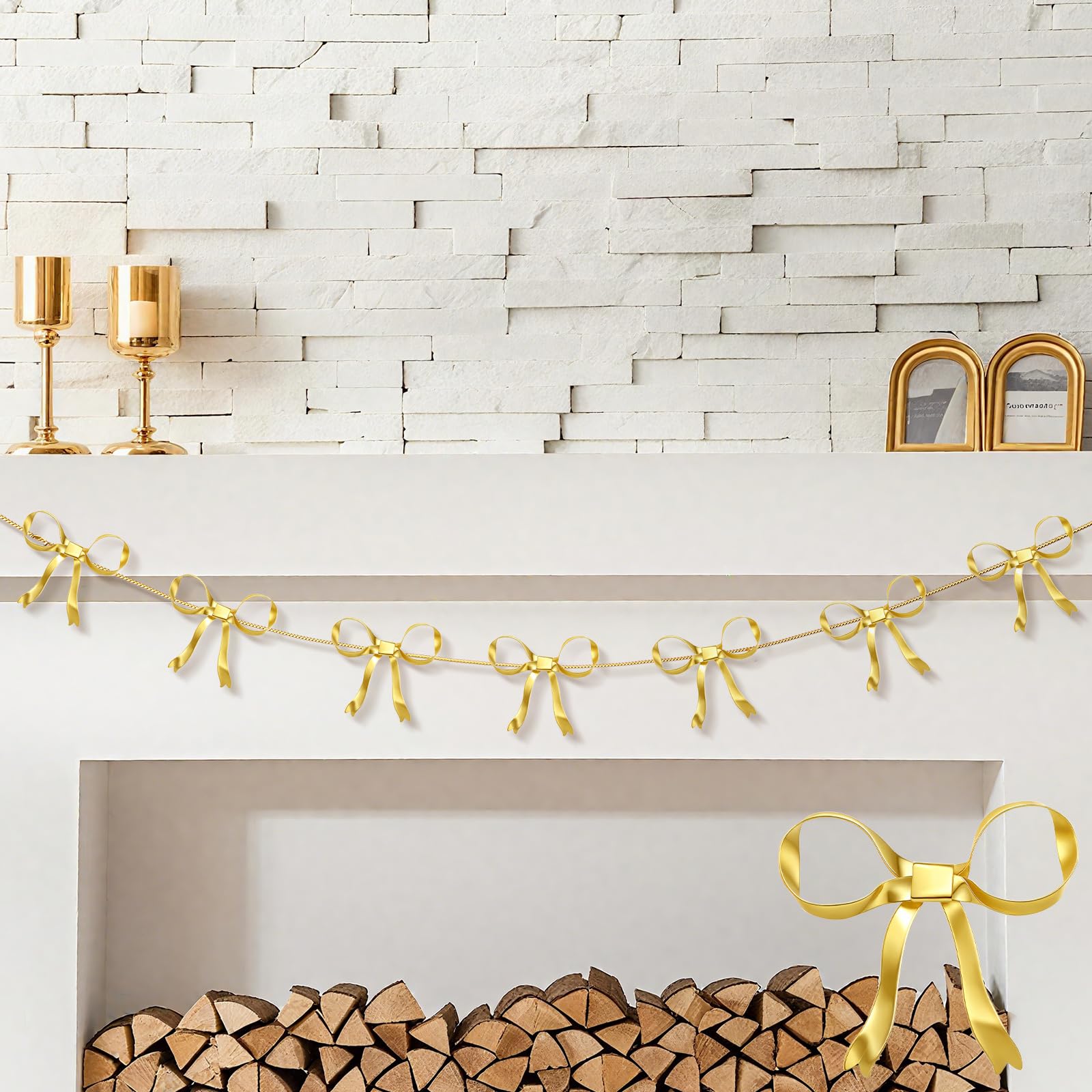 Photo 1 of Cinnvoice Gold Bow Garland 6.6ft Metal Gold Bow Banner Coquette Room Decor Birthday Xmas Tree Decorations for Baby Shower Bridal Shower Wedding Bachelorette Party Anniversary Decor